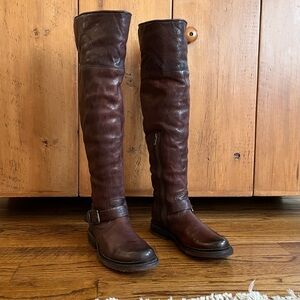 Vintage Frye Valerie Over Knee Leather Shearling Lined Boots, 3475006, Brown, 8
